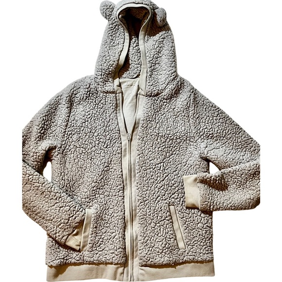 Ladies large Aeropostale gray Sherpa zip up hoodie with adorable bear ears warm - Picture 3 of 16